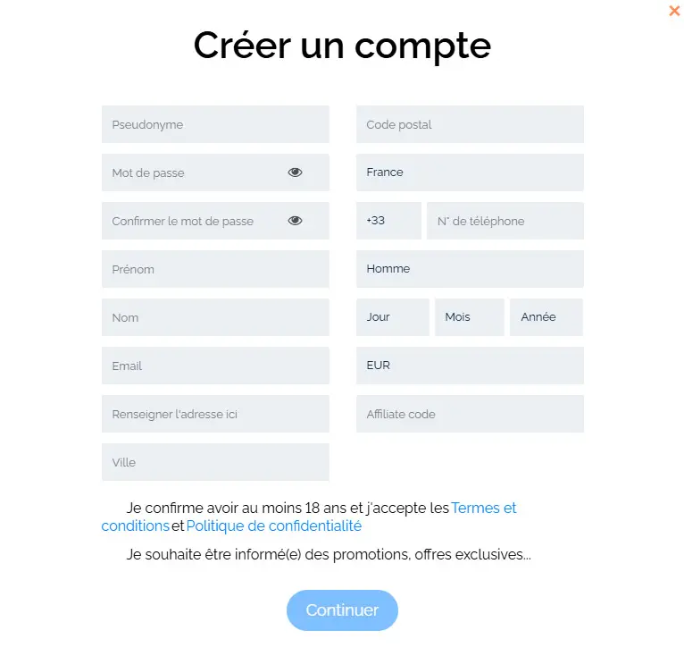 Processus d'inscription VIPER WIN CASINO